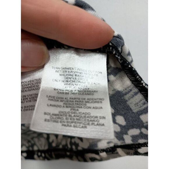 AK Anne Klein Womens Top Medium Black Beige Animal Print 3/4 Sleeve Ruched - Picture 6 of 8